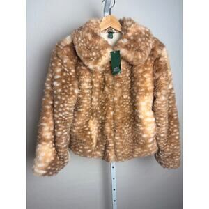 Wild Fable Faux Fur Jacket Deer Print Brown XXS Plush Coat NWT